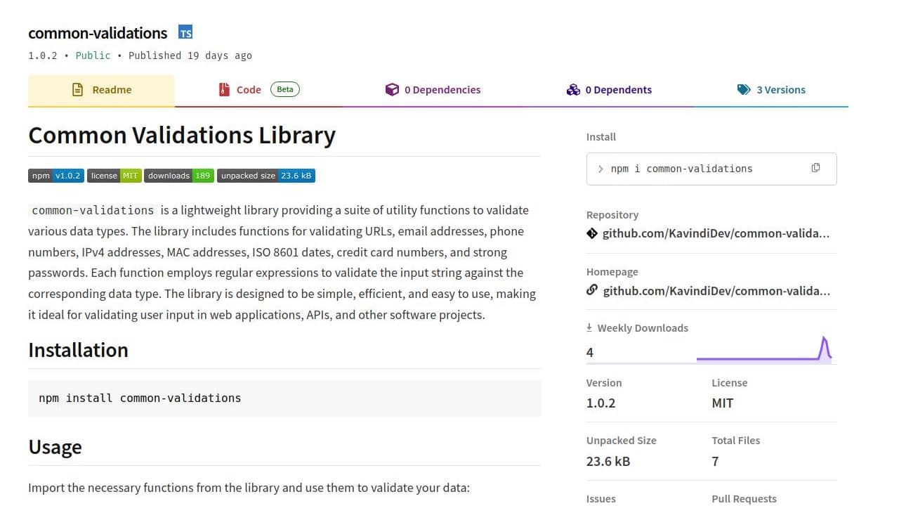 NPM Common Validation package